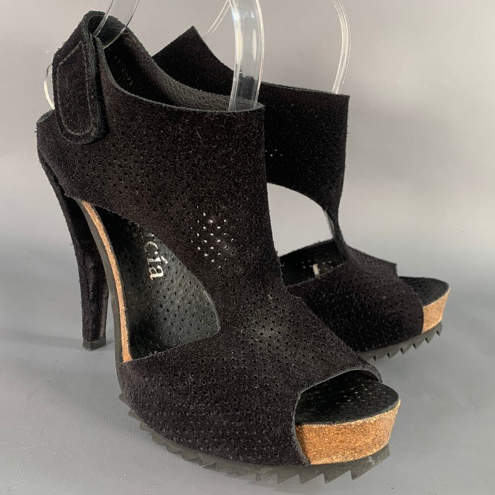 PEDRO GARCIA Size 9 Black Perforated Suede Platform Sandals